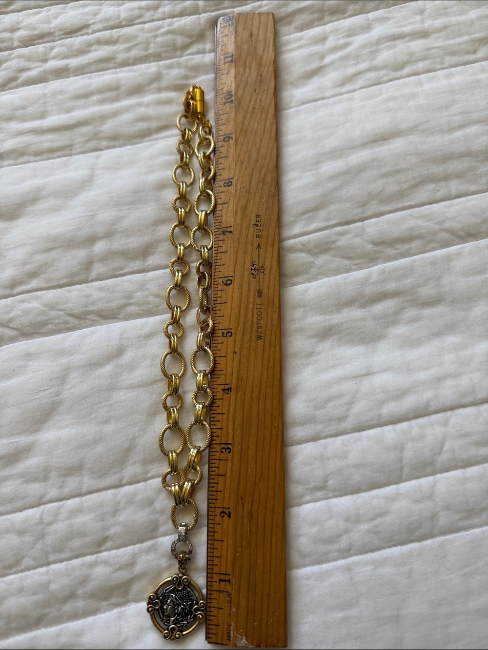 Gold-Tone Chain Necklace with Medallion Coin Pendant - Picture 7 of 7